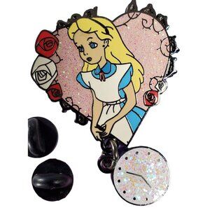 Alice Wonderland Lapel Pin Heart Dangling Clock Brooch Badge Accessories Jewelry